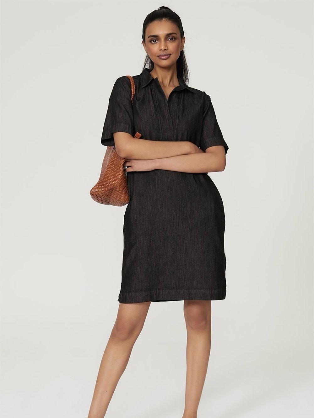 $190 Ralph Lauren Denim Dress NWT Size L Midi Pockets Polo Collar